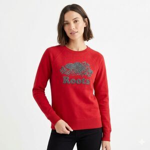 Roots Red Salt and Pepper Beaver Logo Crewneck Sweatshirt XS